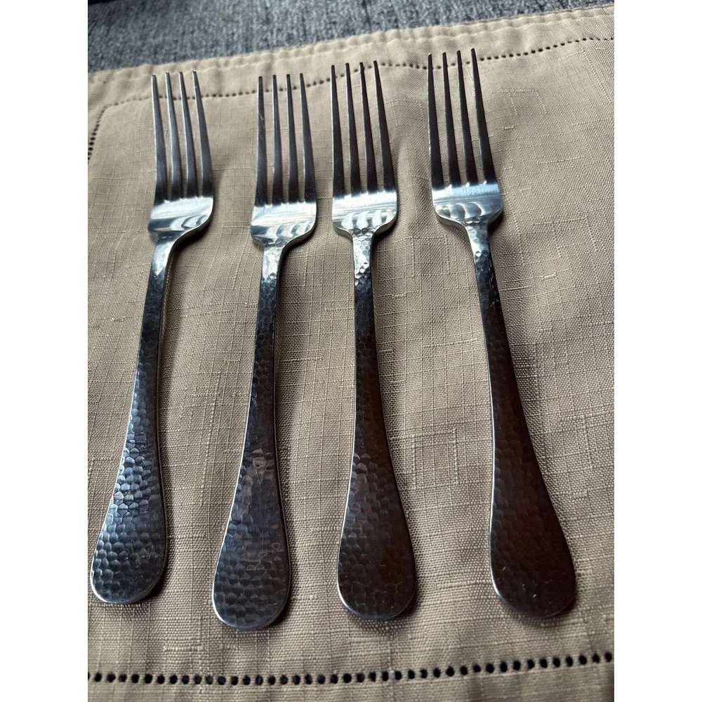 Wallace‎ Kaylee 18/0 Stainless Hammered 7pc Flatware Set 4 Forks 2 Salad 1 Spoon